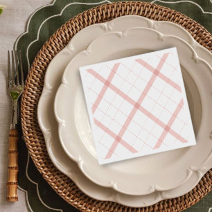 Pink Modern Vintage Plaid Wedding Paper Napkin