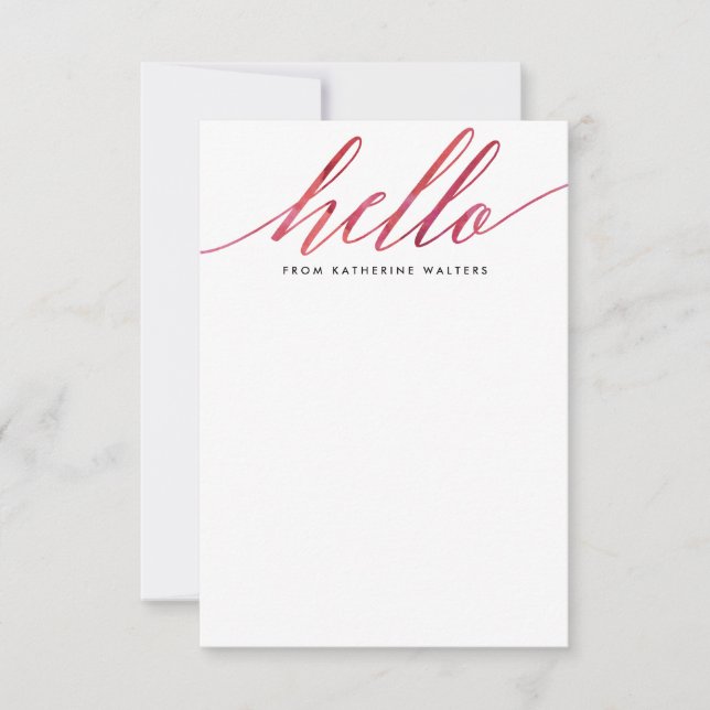Pink Modern Watercolor Calligraphy Stationery Note Card (Front)
