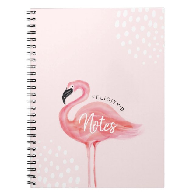 Pink Modern Watercolor  Flamingo Illustration Notebook (Front)