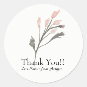 Pink Modern Watercolor Flower Floral Wedding Favou Classic Round Sticker