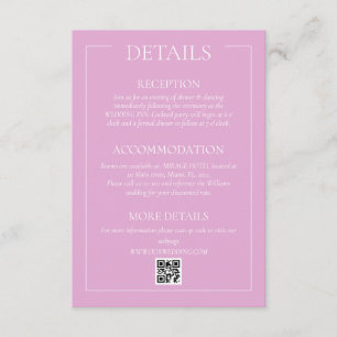 Pink Modern Wedding Details Enclosure Card