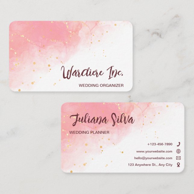 Pink Modern Wedding Organiser Business Card (Front/Back)