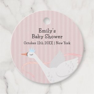 Pink Modern Whimsical Princess Swan Baby Shower  Favour Tags