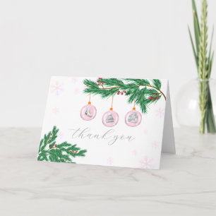 Pink Modern Winter Clothes Ornaments Baby Shower Thank You Card