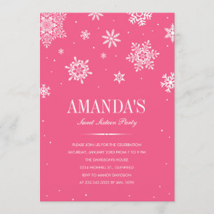 Pink Modern Winter Wonderland Sweet 16 Invitations