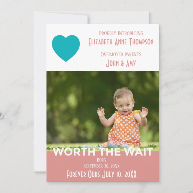 Pink Modern Worth the Wait - Adoption Announcement (Front)
