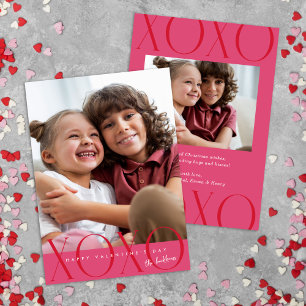 Pink Modern XOXO Photo Valentine's Day Holiday Card
