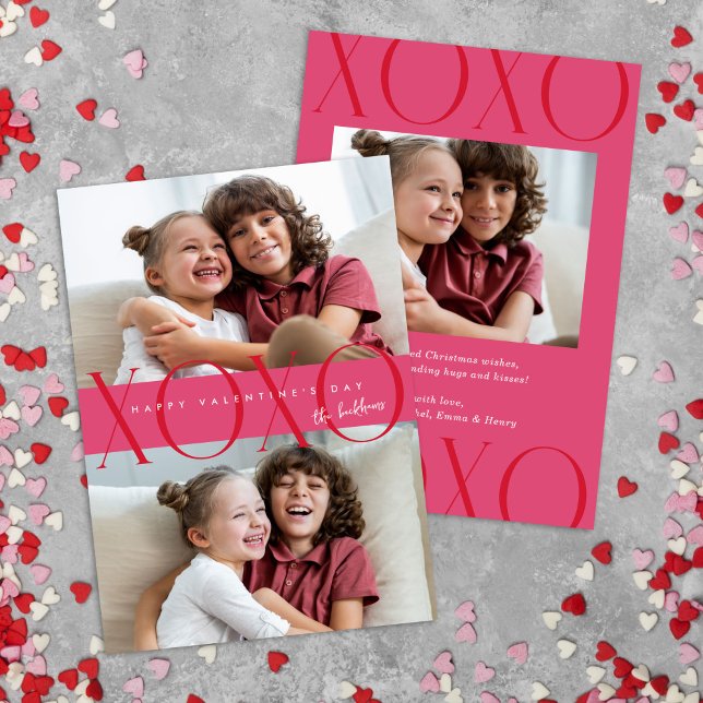 Pink Modern XOXO Photo Valentine's Day Holiday Card (Creator Uploaded)