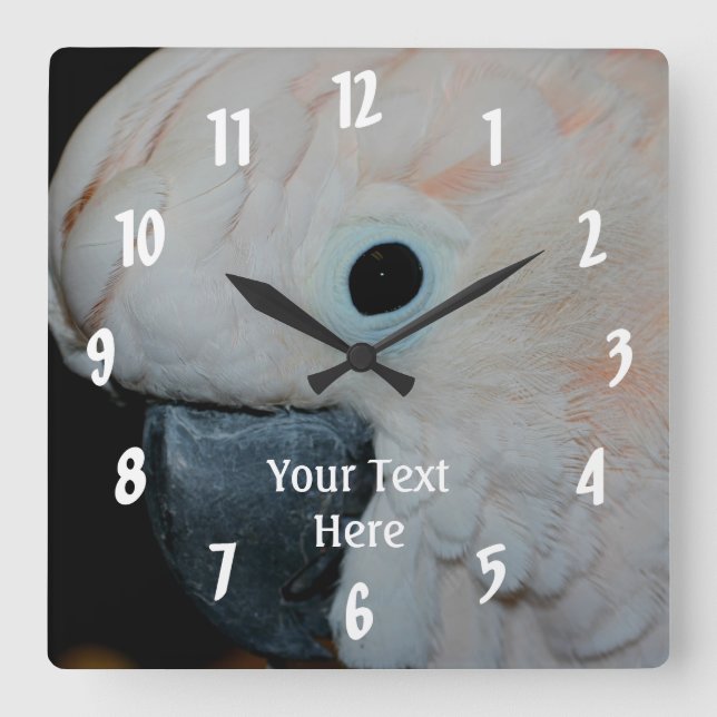 Pink Moluccan Cockatoo Parrot Personalized Square Wall Clock (Front)