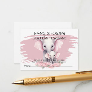 Pink Mom and Baby Elephant Shower Raffle Ticket Enclosure Card
