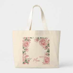 Pink Mom Floral Photo Large Tote Bag