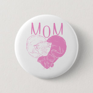 Pink MOM Heart Cats 6 Cm Round Badge