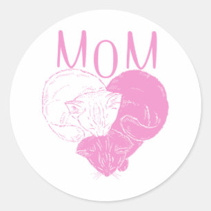 Pink MOM Heart Cats Classic Round Sticker