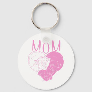 Pink MOM Heart Cats Key Ring