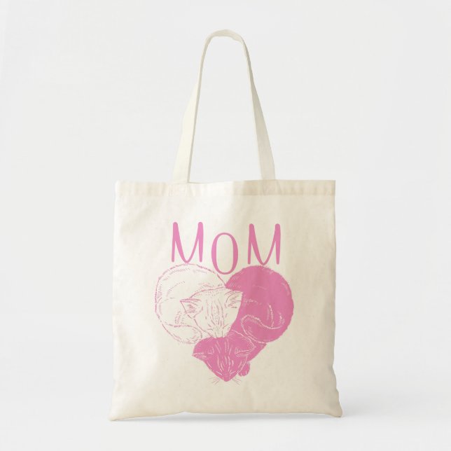 Pink MOM Heart Cats Tote Bag (Front)