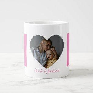 Pink Mom Heart Photo Name Mother's Day Large Coffee Mug