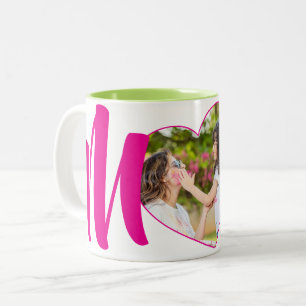 Pink "MoM" Photo Heart Personalised Two-Tone Coffee Mug