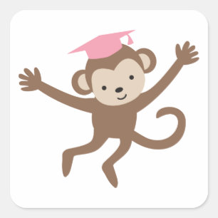 Pink Monkey Graduation Square Sticker