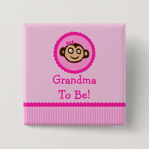 Pink Monkey "Grandma To Be" Baby Shower Button