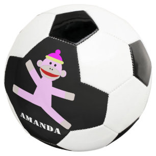 Pink monkey personalised soccer ball