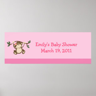 PINK MONKEY PLAY Baby Shower /  Birthday Banner Poster
