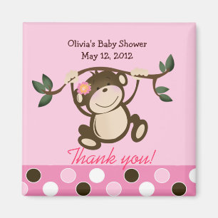 Pink Monkey Play Baby Shower Favour Magnet