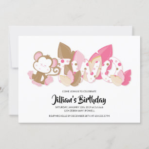 Pink Monkey Second Birthday Party Invitation