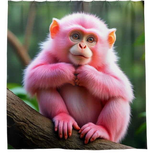 Pink Monkey Shower Curtain (Front)