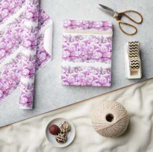 Pink Monochrome Flowers Wrapping Paper