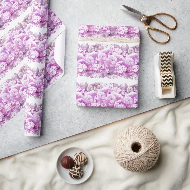 Pink Monochrome Flowers Wrapping Paper (Crafts)