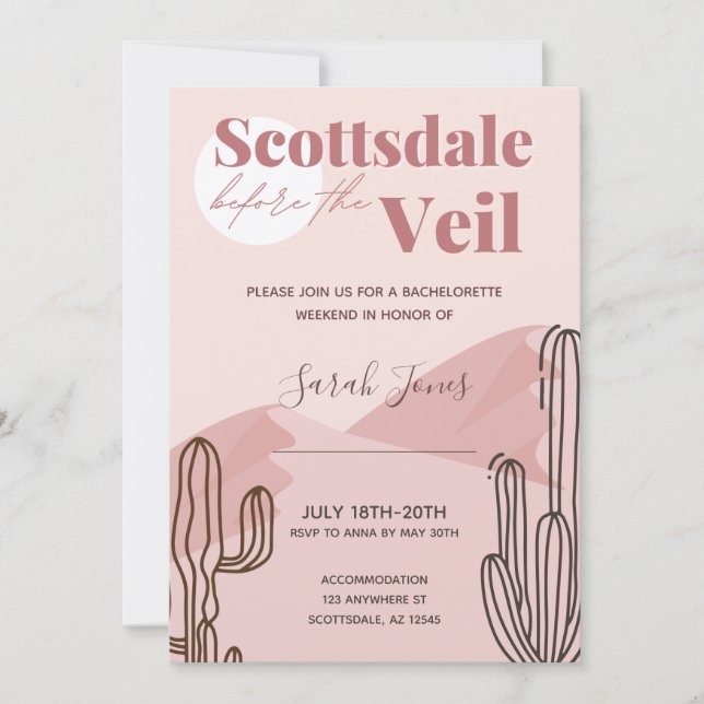 Pink Monochrome Scottsdale Bachelorette Invitation (Front)