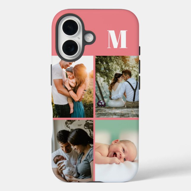 Pink Monogram 4 Photo collage Case-Mate iPhone Case (Back)
