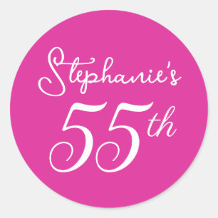 Pink Monogram 55th Birthday Party Classic Round Sticker