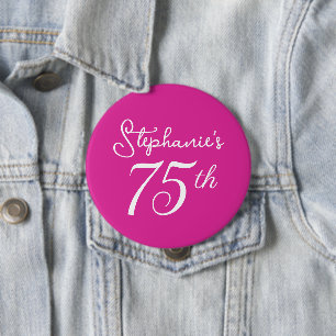 Pink Monogram 75th Birthday Party 10 Cm Round Badge