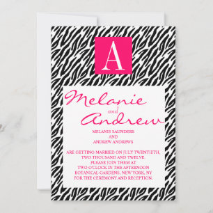 Pink Monogram A Zebra Stripes Wedding Invitations
