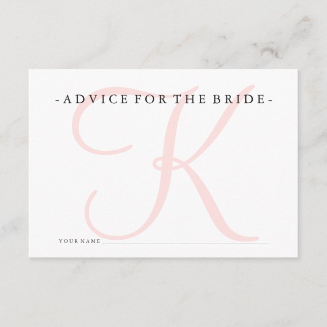 Pink Monogram Advice for the Bride Shower Game Card (Front)