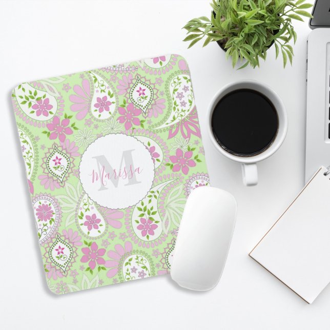 Pink Monogram and Name Personalized  Mouse Mat (Creator Uploaded)