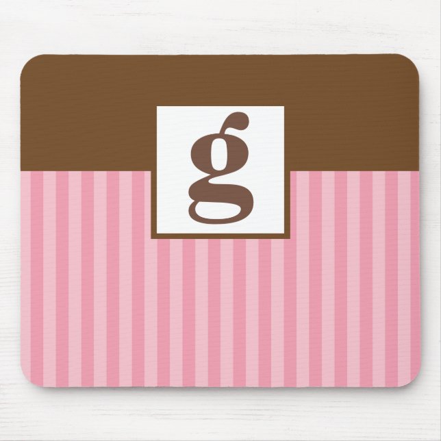 Pink Monogram and Stripes Mouse Mat (Front)