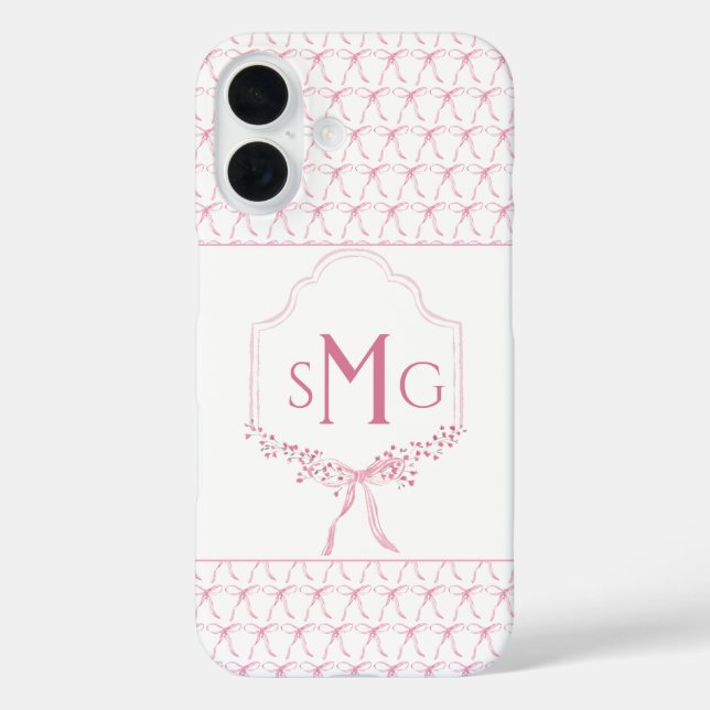Pink Monogram and Watercolor Bows iPhone case (Back)