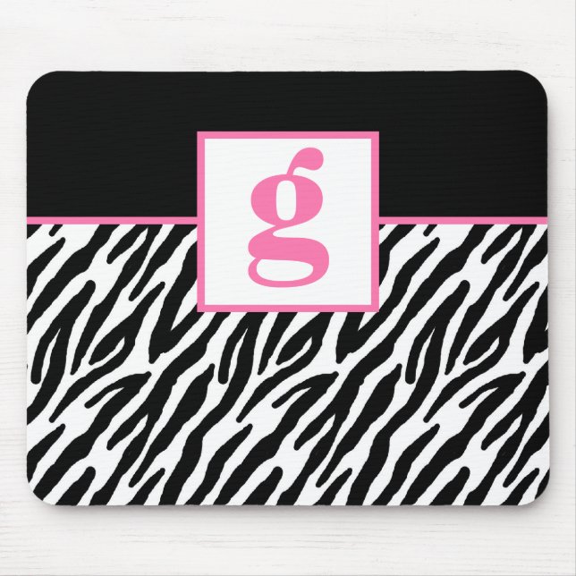 Pink Monogram and Zebra Pattern Mouse Mat (Front)