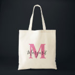 Pink Monogram Black Script Name Tote Bag<br><div class="desc">Pink Monogram Black Script Name Tote Bag. Can be given as gift to family and friends on their Birthday and Christmas.</div>