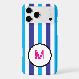 Pink Monogram Blue White Summer Stripes