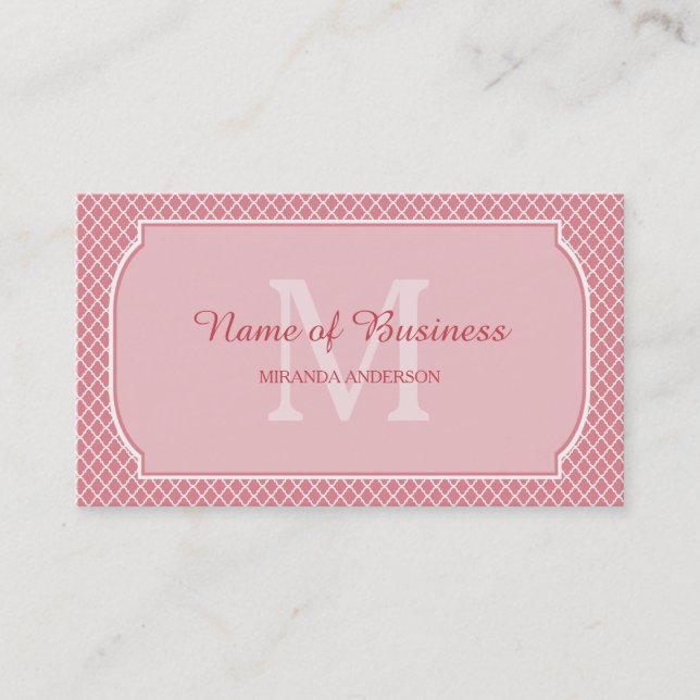 Pink Monogram Boutique Owner Business Card (Front)