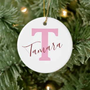 Pink Monogram Christmas Ornament   Custom Name