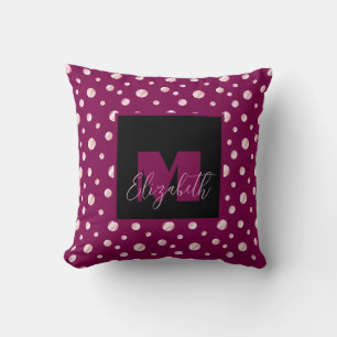 Pink Monogram Custom Name Polka Dots Geometric Ci Cushion