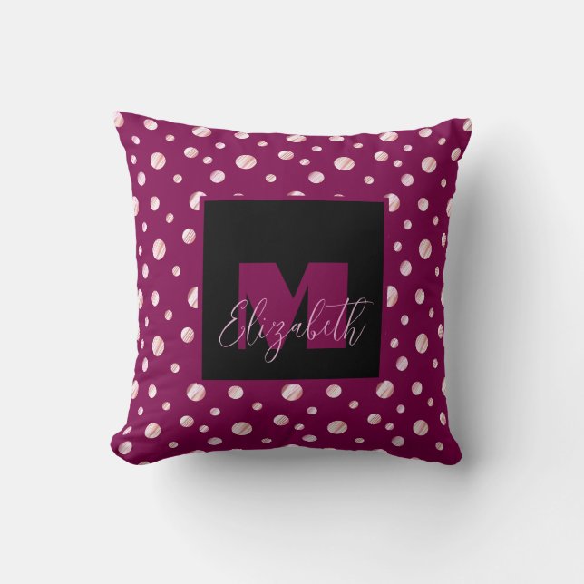 Pink Monogram Custom Name Polka Dots Geometric Ci Cushion (Front)