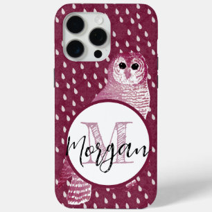 Pink Monogram Damask Owl Personalised iPhone 15 Pro Max Case