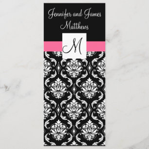 Pink Monogram Damask Wedding Dinner Menus