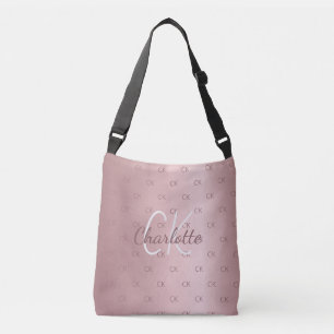 Pink monogram elegant modern script crossbody bag