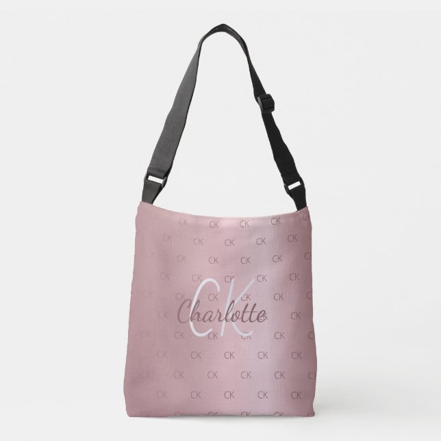 Pink monogram elegant modern script  crossbody bag (Front)